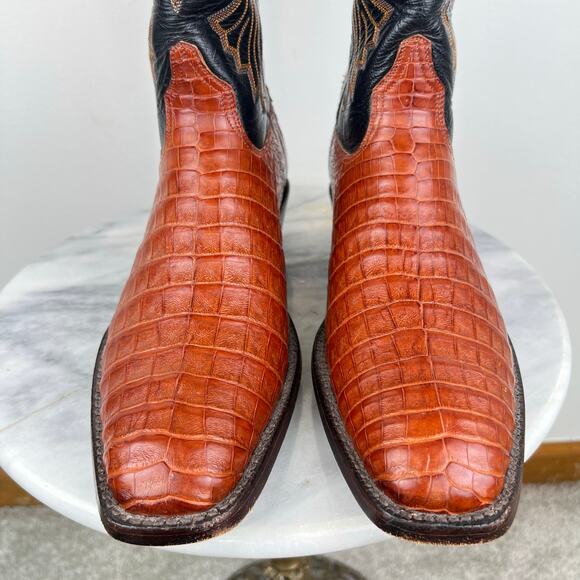 Black Jack Men's Orange Black Caiman Belly Square Toe Exotic Cowboy Boots 11.5 - Picture 7 of 12